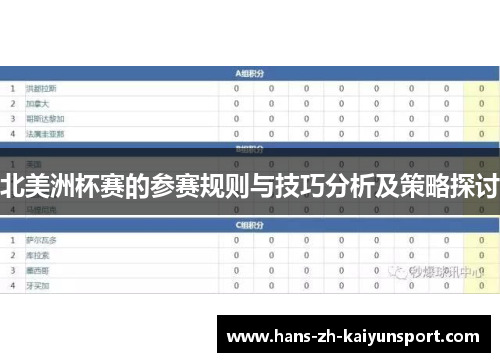 北美洲杯赛的参赛规则与技巧分析及策略探讨