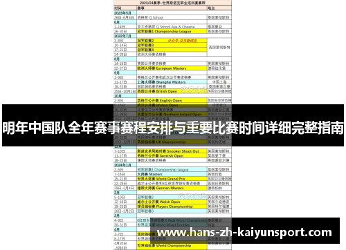 明年中国队全年赛事赛程安排与重要比赛时间详细完整指南